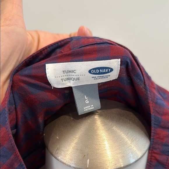 Old Navy Large Poplin Plaid Tunic Red and Blue Checkered Shirt - Picture 3 of 11